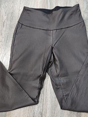 Up Brown Pants Fake Leather Look High-Rise Leggings